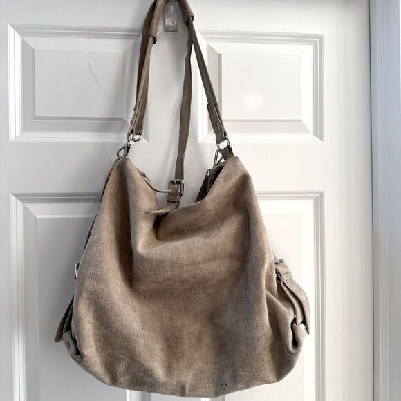 Donald Pliner tan silver hobo bag tote purse suede - Picture 5 of 15